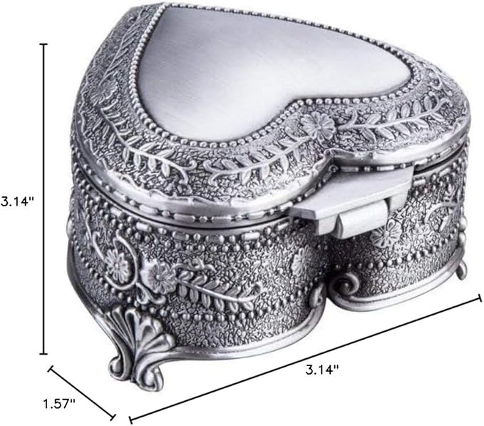 Feyarl Vintage Jewelry Trinket Box Heart Shape Ring Earrings Box Treasure Storage Chest Case Keepsake Organizer for Girl Woman Birthday Wedding