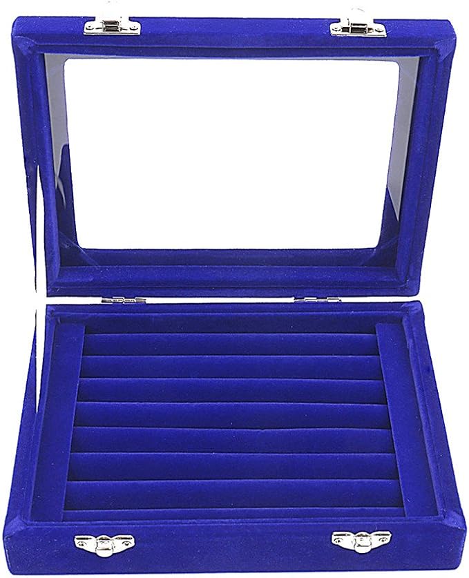 Velvet Glass Jewelry Display Storage Box Ring Earrings Jewelry Box Ring Holder Case, 2 Clasps