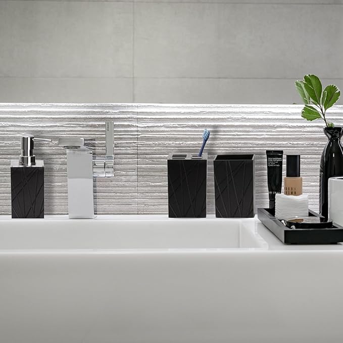 Bathroom Accessory-6Pcs Black Bathroom Accessories Set Includes Soap Dispenser, Toothbrush Holder and Cup, Soap Dish, Toilet Brush and Holder, Qtip Holder