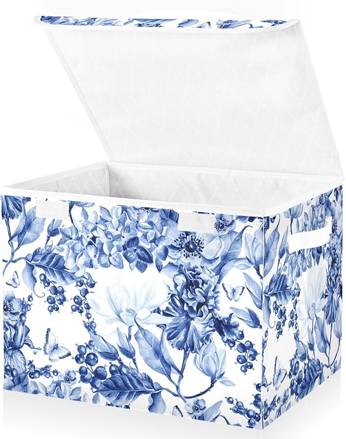 Collapsible Storage Bins with Lids Decorative Fabric Storage Cubes Closet Organizer and Storage Basket Boxes Containers for Clothes Box Chest Folding Rectangle China Blue