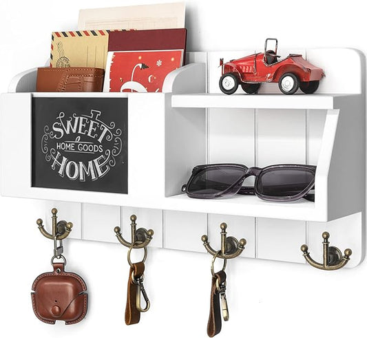 Rebee Vision Key and Mail Organizer Wall Mount - Decorative White Key Holder for Wall – Rustic Home Decor