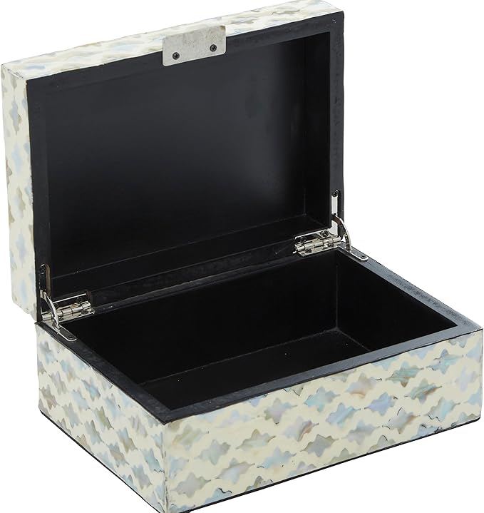 Deco 79 Mother of Pearl Shell Geometric Handmade Decorative Box Storage Decorative Keepsake Boxes with Hinged Lid, Set of 2 Storage Boxes 12", 8"W, Cream