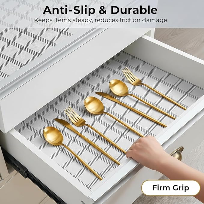 Coavas Extra Grip Thickened Shelf and Drawer Liner - Non-Adhesive Non-Slip Waterproof Mats for Kitchen Cabinets, Drawers, Shelves, Dresser & Cupboard, Easy Cut DIY (Stripe, 17.5IN x 10FT)