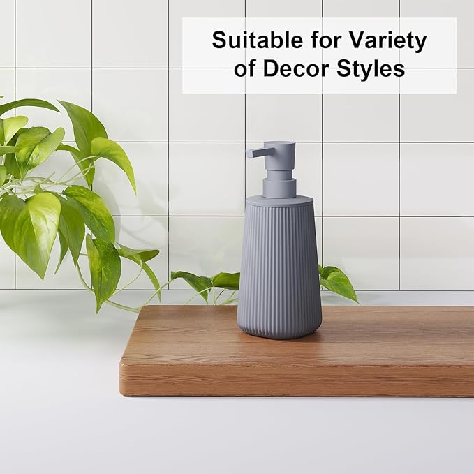 2 Pack Bathroom Soap Dispenser Set, Grey Dish Soap Dispenser for Kitchen, Small Plastic Hand Soap Dispensers 8.5 Oz, Liquid Soap Container Bottle with Pump, Matte Gray