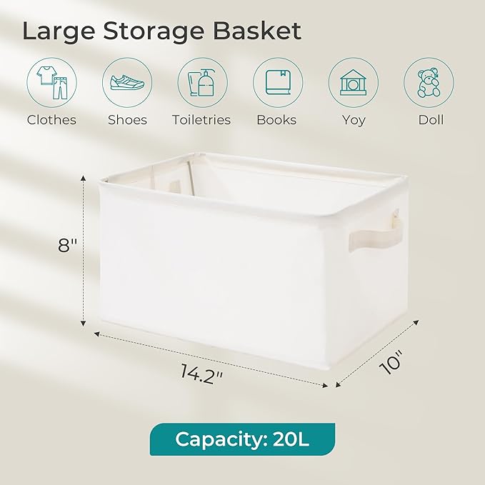 Storage Basket Bins with Metal Frame, Large Collapsible Fabric Storage Baskets for Organizing Shelf, Basket Organizer W/Handles for Blankets, Towels, Laundry, Shelves, 8-Pack, Beige