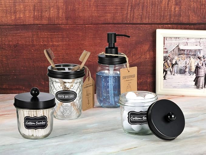 Amolliar Mason Jar Liquid Soap Dispenser Lid, 304 Stainless Steel Pump Lid for 16oz Regular Mouth Mason Jar, Rustic Farmhouse Decor, Hand Soap, Dish Soap, Lotion Soap, Black 6 Pack, Extra 3 Long Tubes