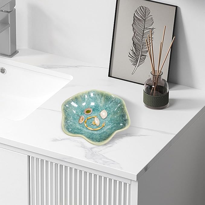 Ceramic Jewelry Dish,Leaf Jewelry Tray Key Tray,Jewelry Holder,Small Ring Dish Holder Jewelry Plate Trinket Dish Catchall Tray Nightstand Decor For Entryway Table Green Room Decorï¼Crystal Greenï¼