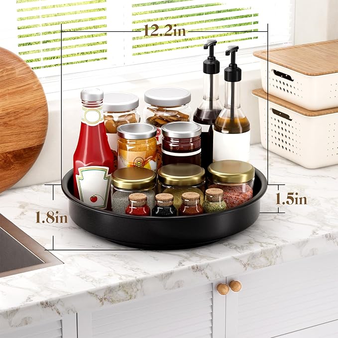 2 Pack, 12.2 Inch Lazy Susan Organizers - Metal Turntable Organizer for Cabinet, Pantry Organization and Storage, Kitchen, Fridge, Bathroom Makeup Vanity Countertop, Under Sink Organizing, Spice Rack
