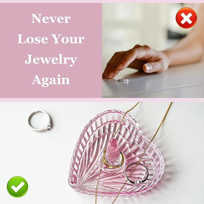 kanpura Crystal Pink Ring Holder Heart Shaped Ring Holder Dish, Jewelry Trinket Tray Wedding Birthday Christmas Gift for Women