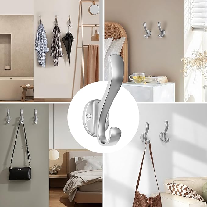 Coat Hooks Heavy Duty - Easy to Install Metal Towel Hooks Fashionable Wall Hooks for Hanging Hat, Towel, Key, Robe, Scarf, Bag, Cap (8 PCS Silver)