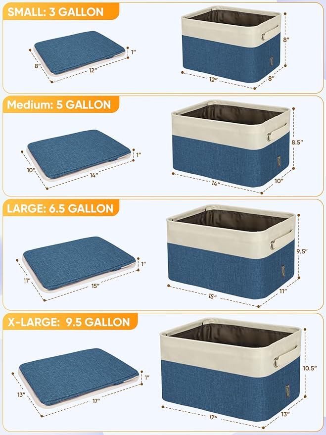 BALEINE 2 Pack Fabric Closet Storage Bins for Shelves, Linen Closet Organizers and Storage, Decorative Baskets for Organizing, Shelf, Clothes, Home, Office (Navy Blue, 17''x13''x10.5'')