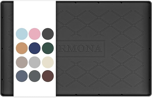 URMONA 19" x 12" Waterproof Silicone Mat in Multiple Sizes & Colors, Under Sink Mat for Kitchen & Bathroom, Pet Food Pad for Dogs & Cats, Kitchen Cabinet Liner, Multi-Purpose for Storage(Black)