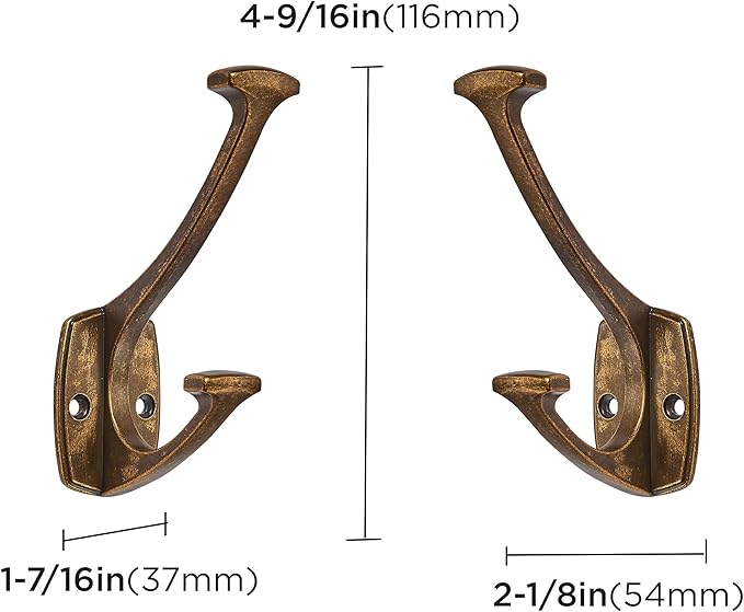 10 Pack Antique Brass Hooks Decorative Heavy Duty Solid Large Coat Hooks for Towel Hanging Coats Robe Wall Mounted Towel Bags Door Back Bathroom Wall Hook.