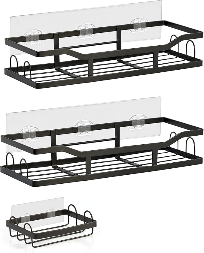 Premium 3 Pack Shower Caddy , Adhesive Bathroom Organizer And Storage Shelves , Rustproof Stainless Steel Shower Shelves With Large Capacity , Home & Kitchen Decor , No Drill , Space-Saving Design