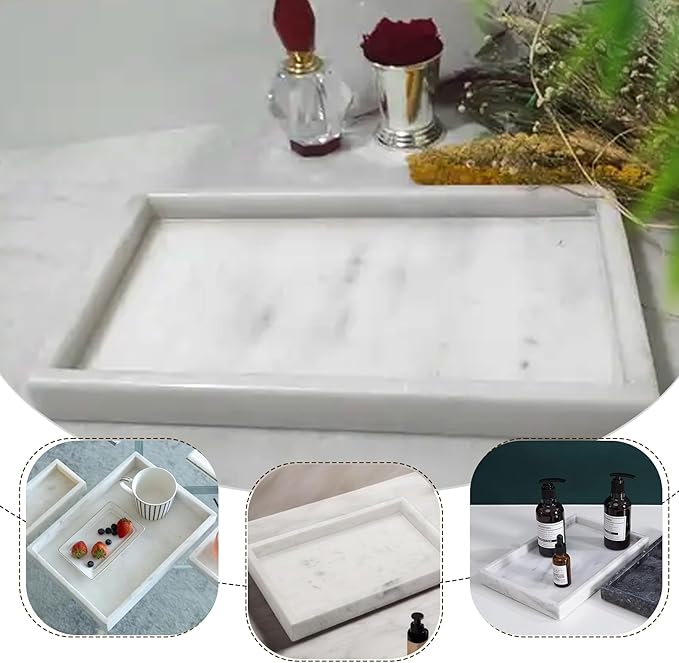 Natural Marble Tray, Stone Tray for Bedroom/Bathroom/Kitchen/Vanity Countertop, Jewelry Tray for Rings Earrings Necklace Bracelet Watch, Room Decor Aesthetic