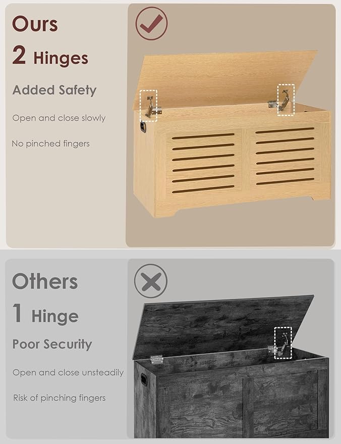 DINZI LVJ Storage Chest, 39.4âWooden Storage Box with 2 Safety Hinges, Entryway Shoe Bench with Flip-Top, Farmhouse Style Trunk for Living Room, Bedroom, Play Room, Easy Assembly, Natural