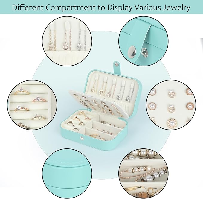 Hatori Travel Jewelry Box, PU Leather Small Jewelry Organizer for Women Girls, Portable Mini Travel Case Display Storage Holder Boxes for Stud Earrings, Rings, Necklaces, Bracelets