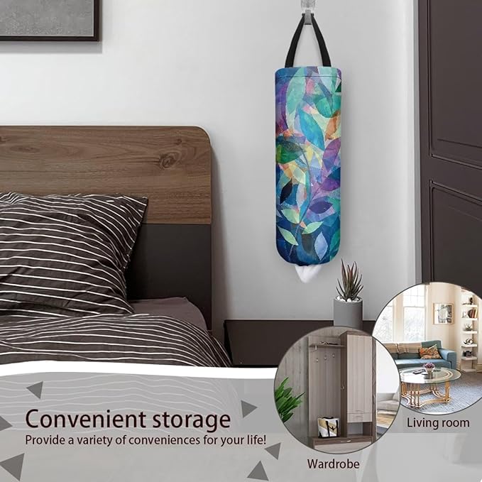 Plastic Bag Holder Set of 2 Hanging Grocery Bag Holder Reusable Plastic Bag Dispenser Trash Bag Organizer Container,Artistic Crystal Leaves