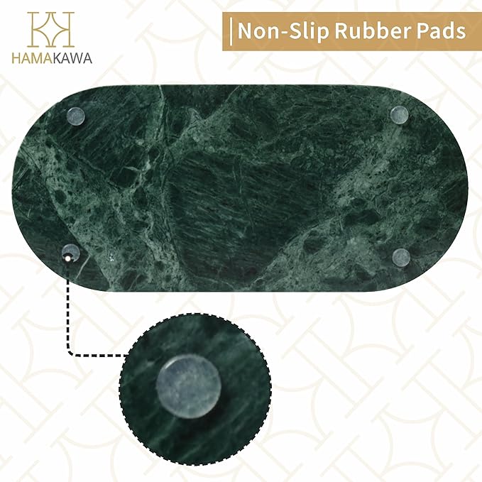 Bathroom Vanity Tray, Natural Marble Oval Tray 10 inch, Emerald Green Marble Vanity Tray for Soap Dispenser Modern Countertop Organizer for Kitchen Countertops, Home Decor