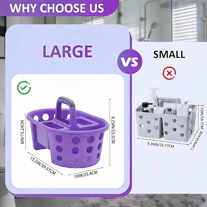 Large Shower Caddy Portable 2PC - Made in USA Plastic Jumbo Size Dorm Storage Candy Tote with Handle Shower Organizer for Bathroom, Pantry, Kitchen, College Dorm, Orange/Purple