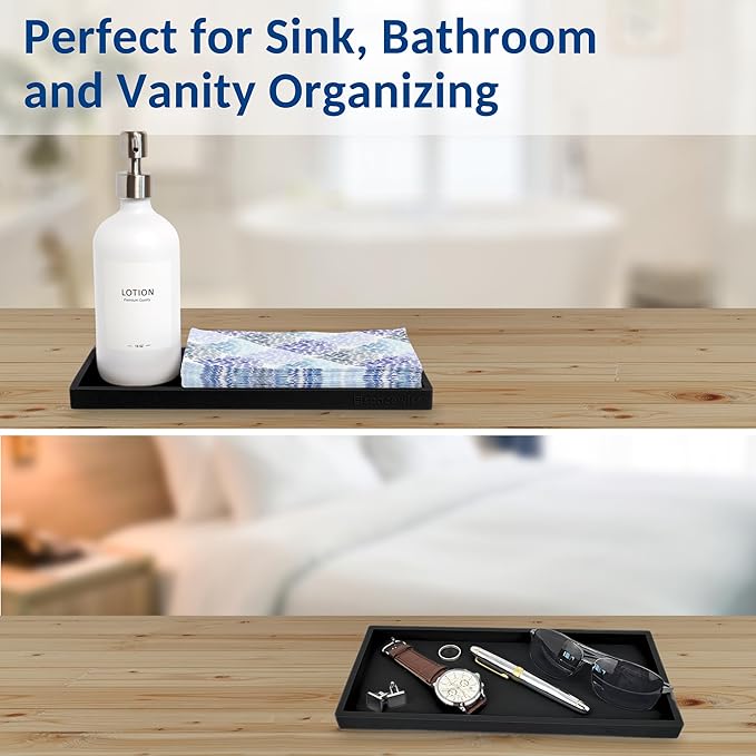 Countertop and Vanity Tray - 2 PC Large 11.7" Silicone Bathroom Trays, Counter Organizer, Dish Soap Sponge Holder Kitchen Sink Tray Organizer, Sink Caddy Toothbrush Key Kitchen Soap Trays