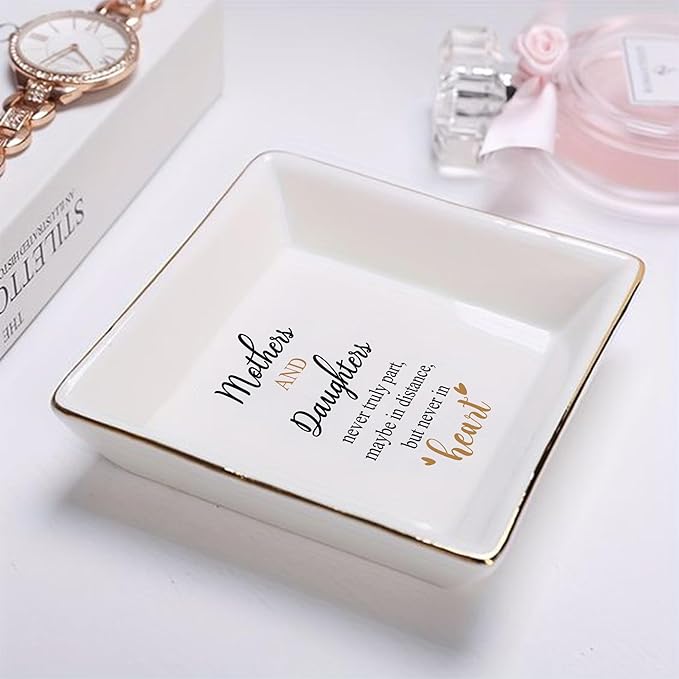 LADY&HOME Gifts for Mom from Daughter Mother's Day Birthday Christmas Thanksgiving Gifts for Mother and Daughter Ceramic Ring Trinket Dish (Mother)