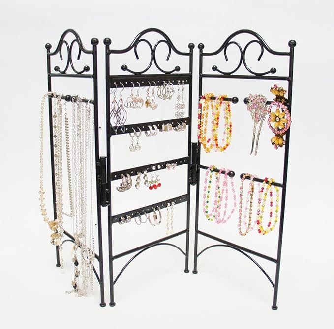 Mango Steam 3-Panel Folding Organizer for Hanging Earrings, Bracelets, & Necklaces, Black