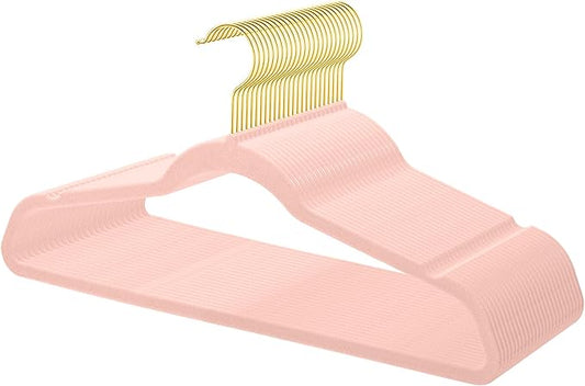 TIMMY 36-Pack Velvet Hangers with Gold Hooks - Space-Saving Non-Slip Heavy-Duty Clothes Hangers for Coats, Suits, Dresses, and Sweaters - Slim Design (Blush Pink+Gold)