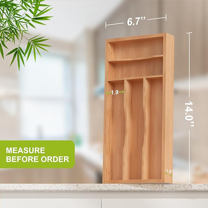 Bamboo Utensil Drawer Organizer with Removable Dividers, Kitchen Organizer for Flatware Cutlery, Silverware Tray for Drawer (5/4 Flexible Slots, Natural)