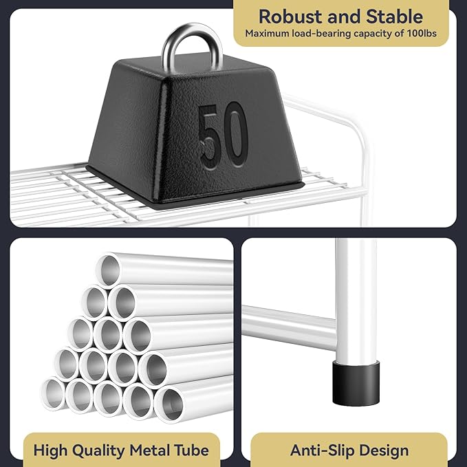 Shoe Rack White for Closet, 2 Tier 27" Shoe Organizer Shelf Stackble Metal