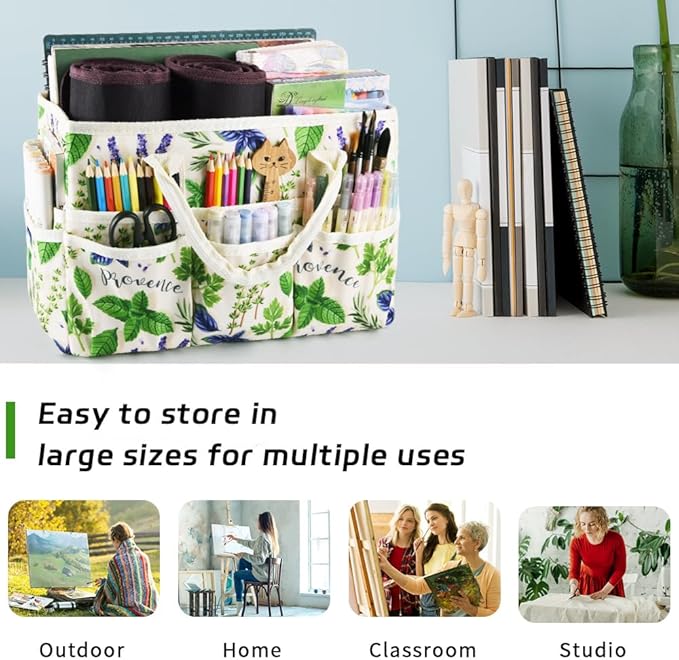 E-WEICHEN Craft Organizer Tote Bag Art Storage Caddy with Multiple Pockets Containers for Art,Craft,and Office Supplies Storage.Spearmint