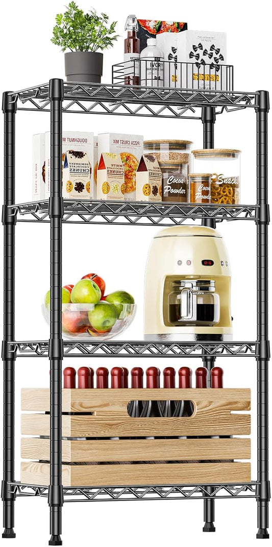 IZEUK 4 Tier Steel Storage Shelves, Heavy Duty Metal Shelf Wire Shelving Rack for Pantry, Kitchen, Living Room, or Office Organization (11.8" D x 21.7" W x 39.5" H, 1000LBS, Black)