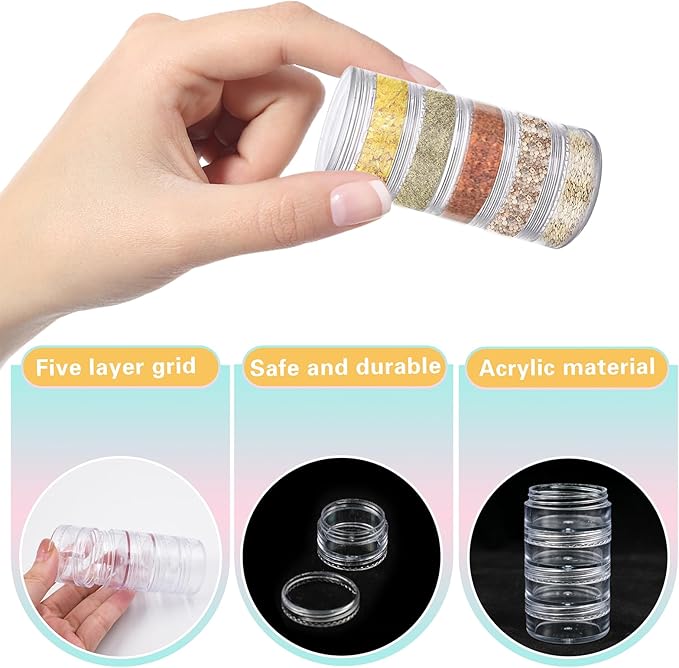 4 Sets 5 Layers Travel Spice Container with Black Organizer Bag, Clear Mini Portable Stackable Camp Spice Kit for Outdoor Cooking, Traveling, Barbecuing Use
