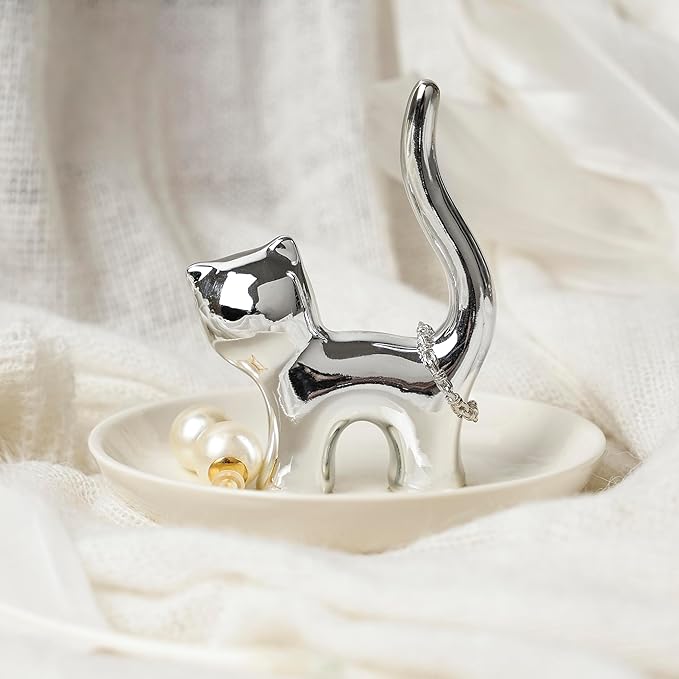 Cat Ring Holder Ceramic Ring Dish, Jewelry Holder Dish Trinket Tray For Rings Earrings Trinkets Organizer, Funny Themed Gifts for Cat Mom, Lovers, Birthday Gifts for Women
