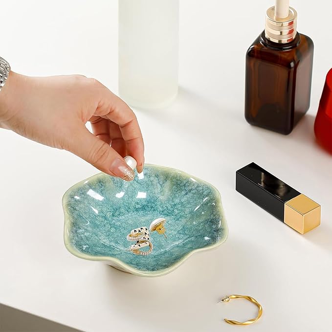 Ceramic Jewelry Dish,Leaf Jewelry Tray Key Tray,Jewelry Holder,Small Ring Dish Holder Jewelry Plate Trinket Dish Catchall Tray Nightstand Decor For Entryway Table Green Room Decorï¼Crystal Greenï¼