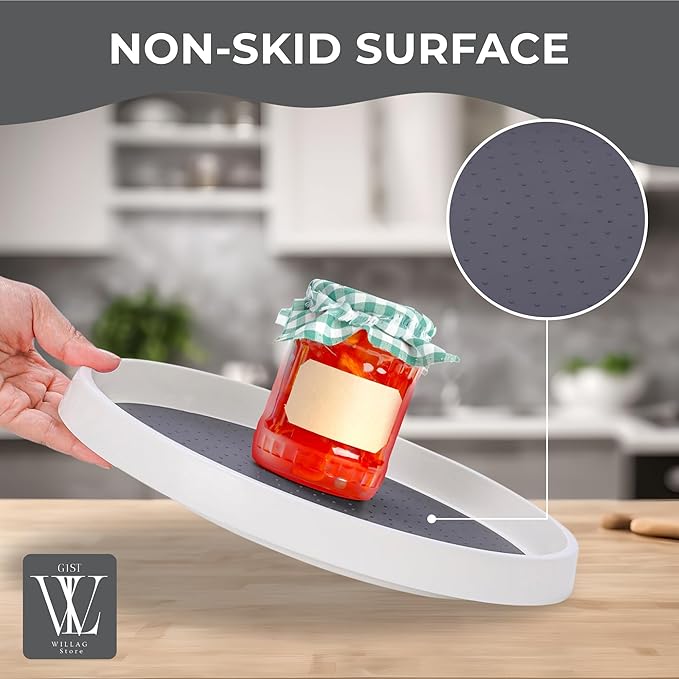 Pack of 4 10-inch Non-Skid Lazy Susan Cabinet Organizer Turntables - Durable Turn Table Organizers with Arc Thick Guardrail and Anti-Slip Perfect for Pantry, Kitchen, Bathroom, and Spice Storage