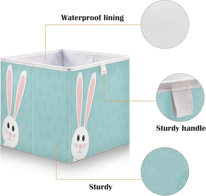 Bolaz Blue Easter Rabbit Closet Organizers Storage Cubes Storage Bins Shelf Baskets Containers for Home Room Office,Rectangle