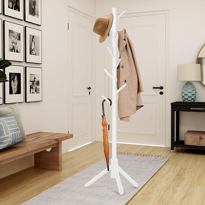 2 PCS Coat Rack, Freestanding Coat Rack with 8 Hooks and 3 Adjustable Size Tree Coat Racks for Bedroom, Hallway, Entrance, Office, for Hats, Coats, Scarves, Handbags