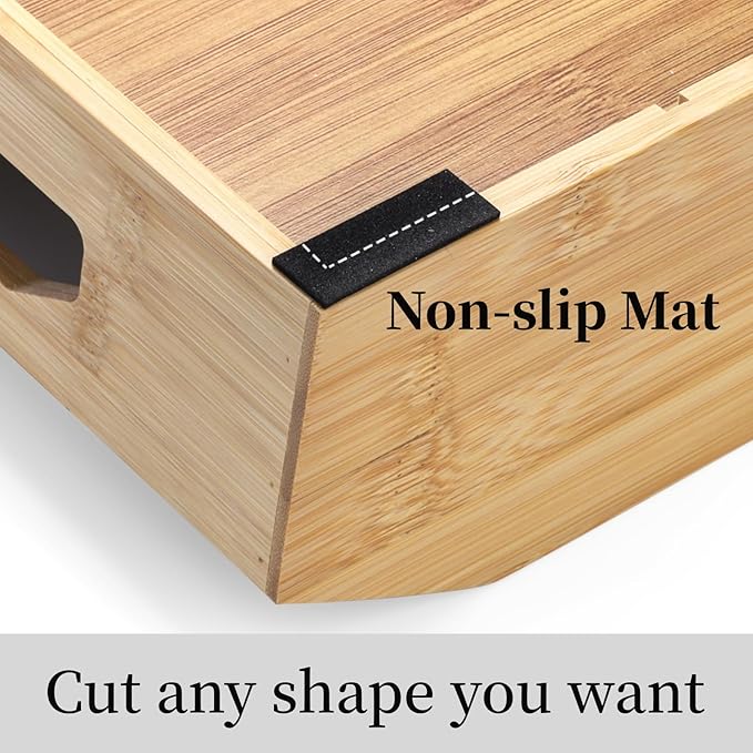 2 Pack Bamboo Pantry Organizers, Storage Bin with Removable Dividers, Divided Snack Oragnizer with Handle, Stackable Cabinet Basket, Drawer Caddy for Kitchen Office Packets Sauce Pouches