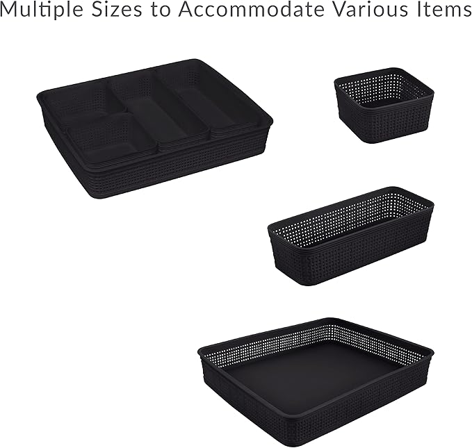 Simplify 5 Piece Organizing Set | Multiple Size Bins | Multipurpose | Office | Desk | Dorm | Bathroom | Storage Basket | Small Items | Accessories | Black