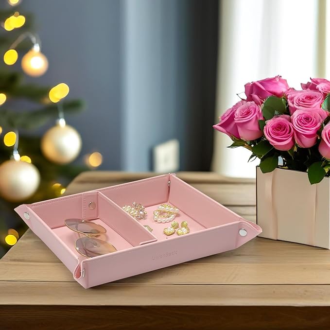 UnionBasic Medium Valet Tray, Jewelry Tray for Rings Watches Earrings, Entryway Catchall Caddy for Coins Keys Change, Nightstand Bedside Valet Holder, Trays for Electronic Gadgets, Candy Pink Plus