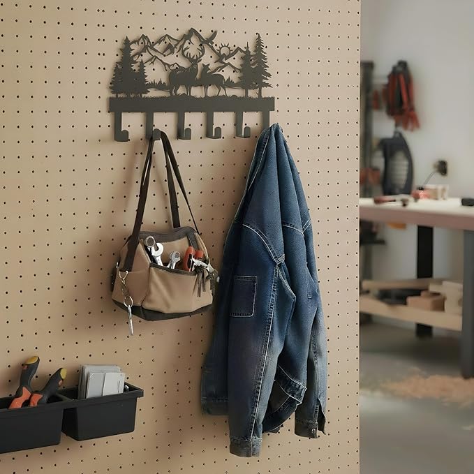 Metal Coat Rack Wall Mount with 6 Hooks, Decorative Hat & Coat Hooks for Entryway, Hallway, Living Room, and Towel Hooks for Bathroom (Deer)