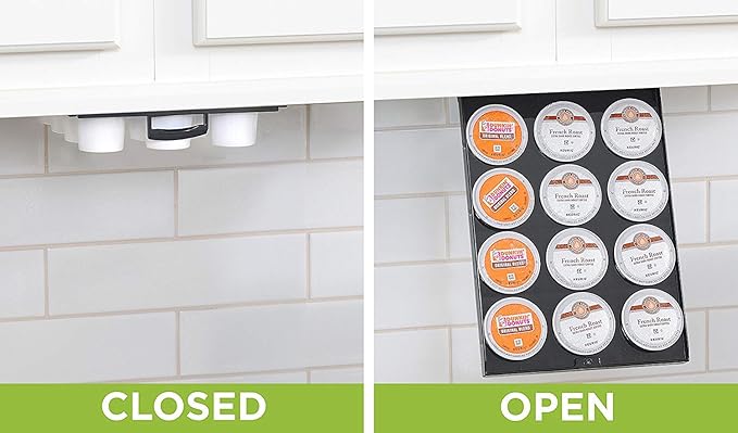 PERFECT POD EZ-Shelf Under Shelf Storage for K Cups, Space-Saving Under Counter Cabinet Coffee Pod Holder, 10.5" x 7.25" x 2", Holds 12 Cups