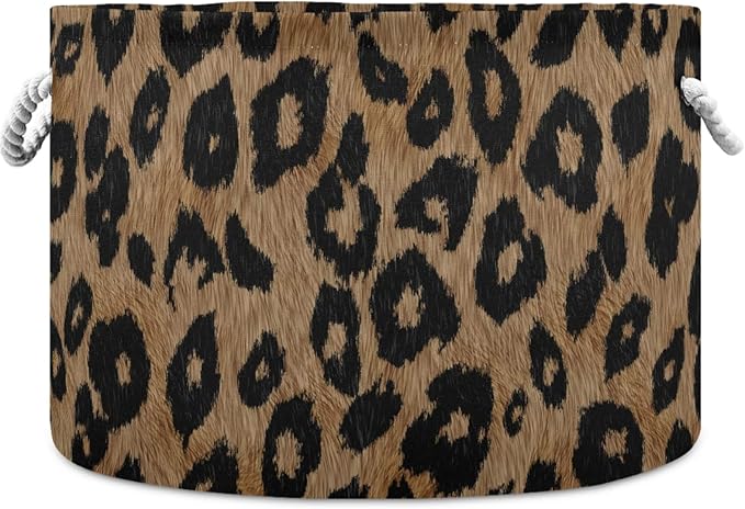 visesunny Classic Leopard Grain Laundry Baskets Fabric Storage Bin Storage Box Collapsible Storage Basket Toy Clothes Shelves Basket for Bathroom,Bedroom,Nursery,Closet,Office