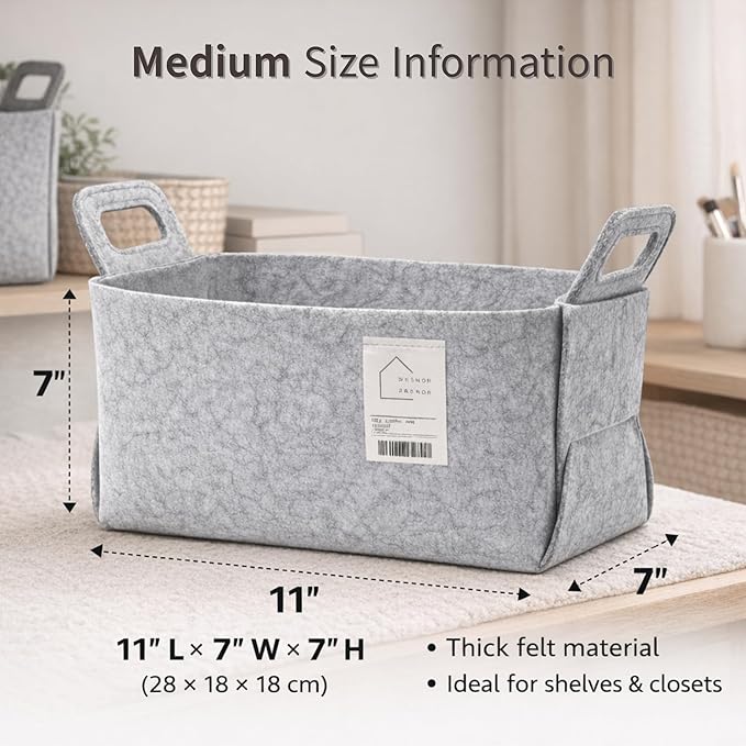 Fabric Storage Basket – Foldable Felt Storage Bin with Handles, Multi-Purpose Storage Organizer for Shelves, Closet, Toys, Clothes, Blankets, Bedroom, Living Room & Nursery, YELLOW, Medium