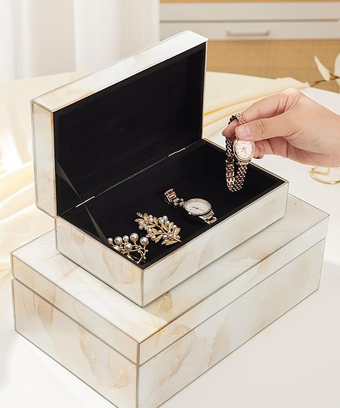 Homde Glass Decorative Storage Box: Set of 2 Boxes for Home Decor - Large Organizer with Lids for Decorations