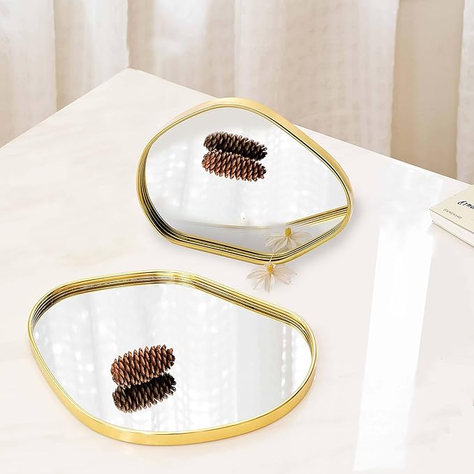 Perfum Trays,Gold Mirror Tray,Vanity Decorative Tray,Non Slip Potato-Shaped Perfume Organizer for Jewelry,Bathroom,Coffee Table (Potato-Shapedï¼M+l)