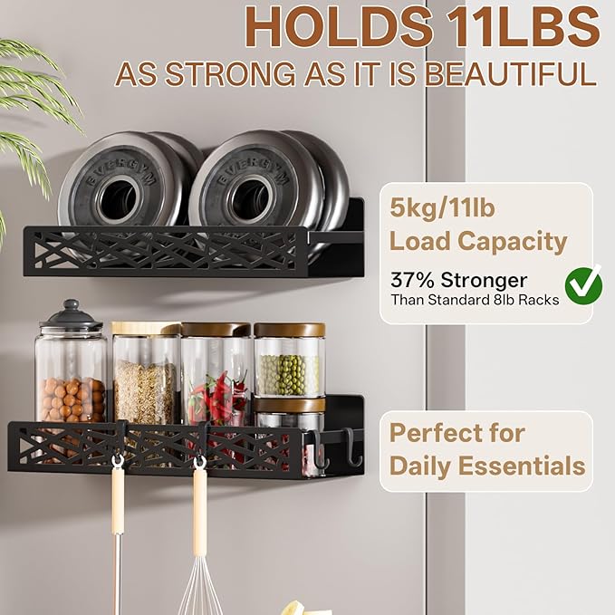 4 Pack Magnetic Spice Rack for Refrigerator, Heavy Duty Metal Magnetic Fridge Spice Rack Organizer with 4 Hooks, No Drilling Rustproof Spice Storage for Kitchen Organization,11LB Load Capacity