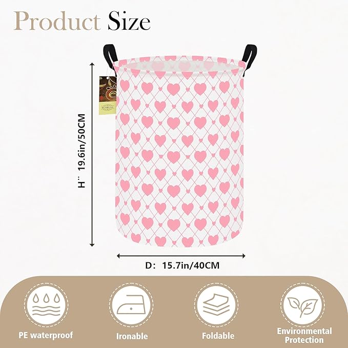 HUNRUNG Laundry Hamper,Large Canvas Fabric Lightweight Storage Basket Toy Organizer Dirty Clothes Collapsible Waterproof for College Dormsï¼Round-Heartï¼