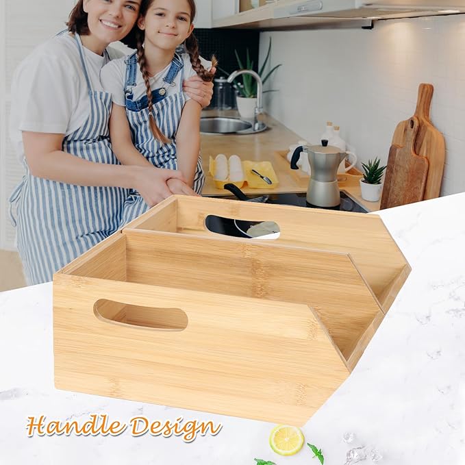 Bamboo Stackable Storage Baskets - Organize Potatoes, Onions & Fresh Produce in Pantry, Space-Saving Fruit Bowl for Kitchen Counter, Reusable Vegetable Container